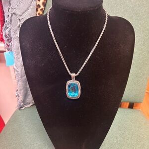 DSMK Stainless Steel Silver Chain With Blue Pendent